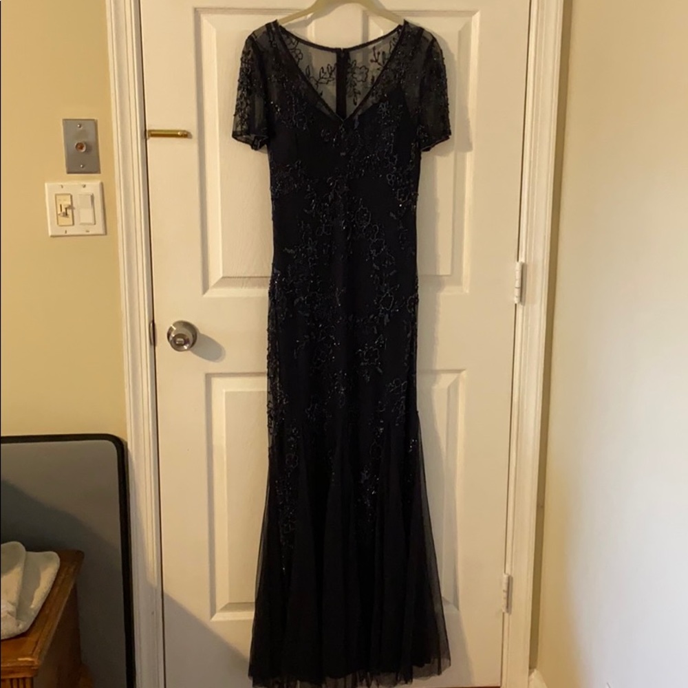 Blue Beaded floor length gown Adriana Papell